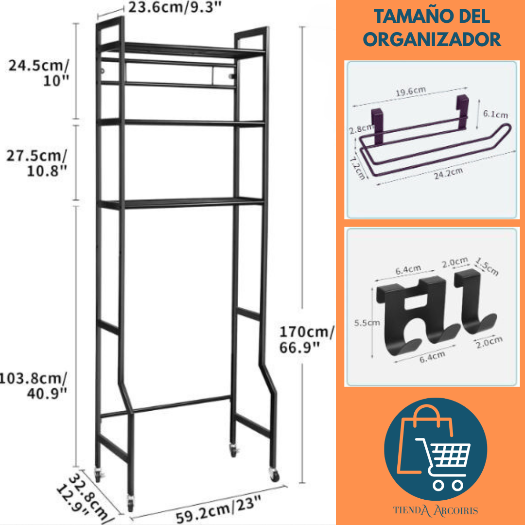Estante organizador de 3 niveles para baño o lavadora